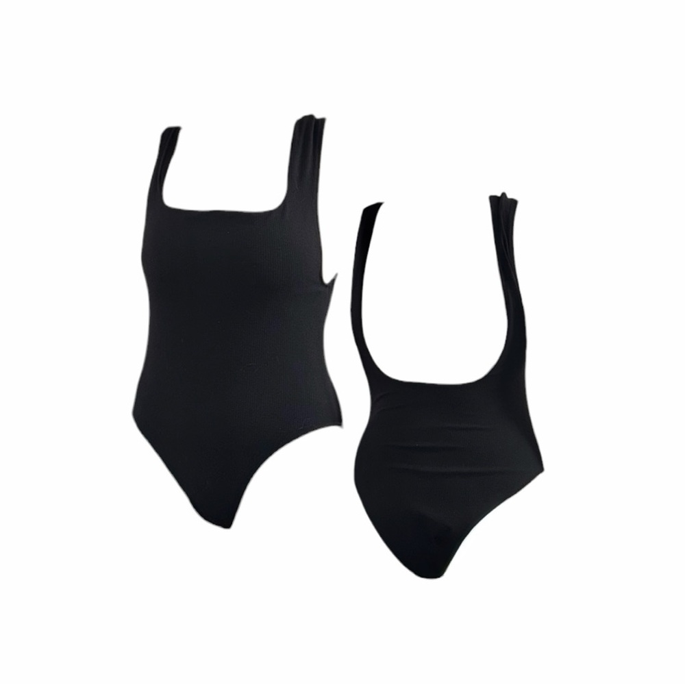 Zara Ribbed Black Scoop Back One-Piece Swimsuit